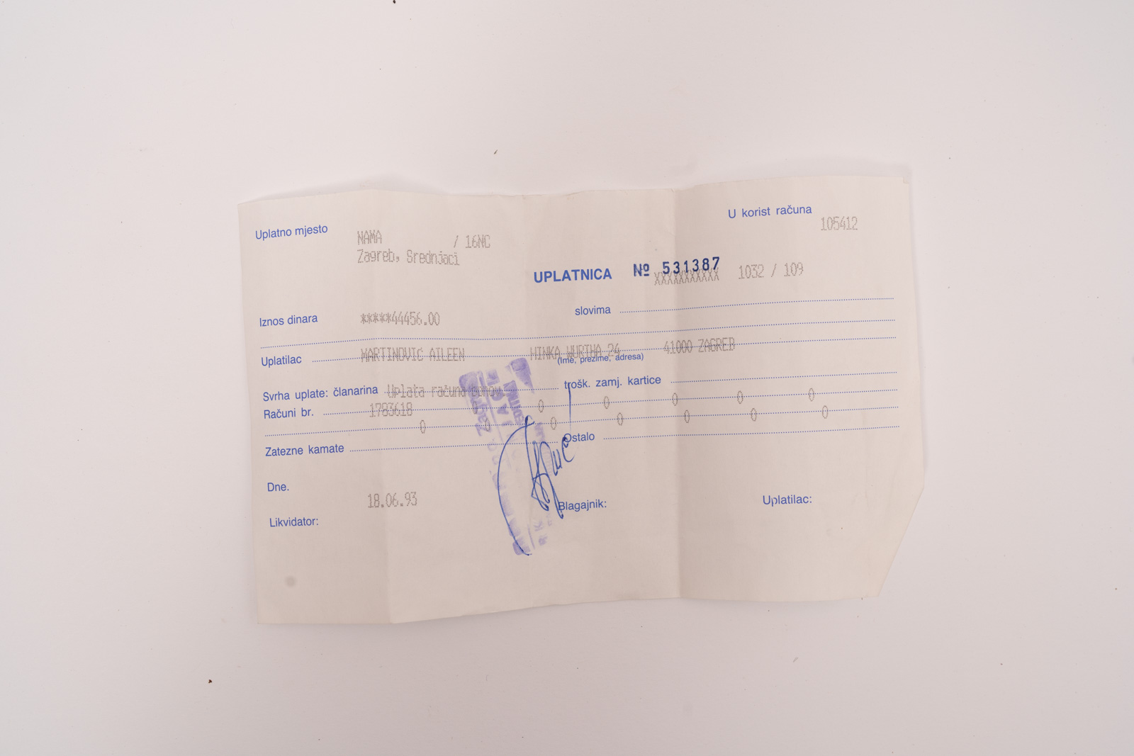 Računi iz Name za plaćanje karticom - Muzej susjedstva Trešnjevka